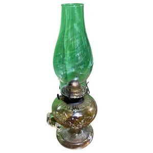 Vintage 14" Glass‎ Table Kerosene Oil Lamp Floral Design Home Decor